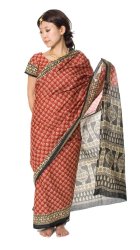 コットンサリー、チョリ、２点セット【赤×黒】の商品写真