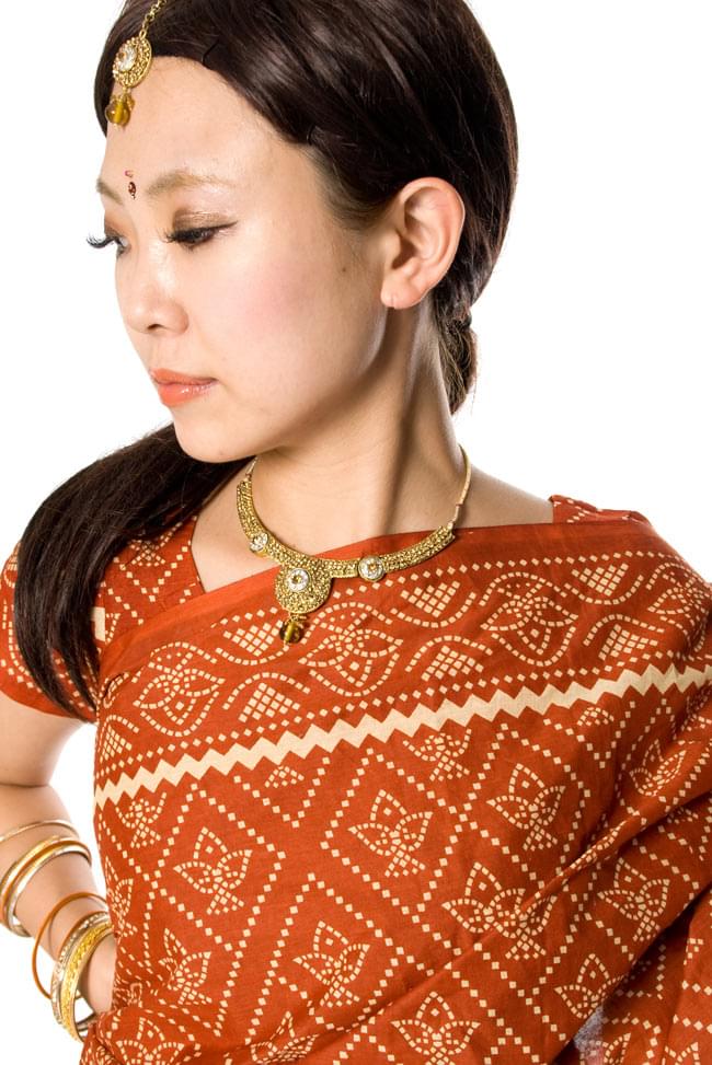 コットンサリー、チョリ、2点セット【オレンジ茶】 5 - 上半身をアップにしてみました。