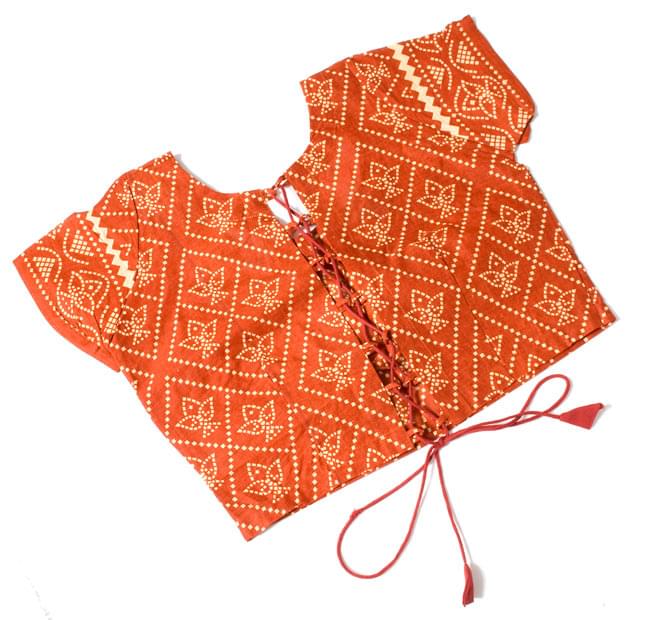 コットンサリー、チョリ、2点セット【オレンジ茶】 7 - チョリの背中の部分です。紐で調整できるのが安心です。