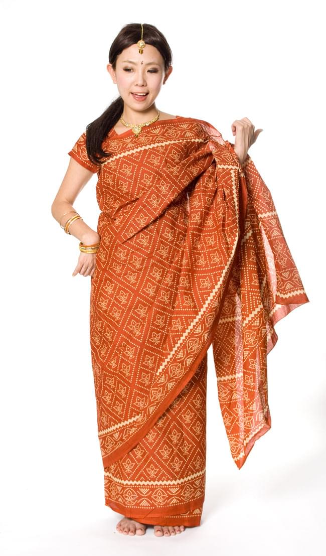 コットンサリー、チョリ、2点セット【オレンジ茶】の写真