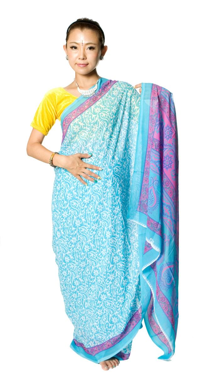 インドサリー【花・ペイズリー】 水色 の通販 - TIRAKITA.COM