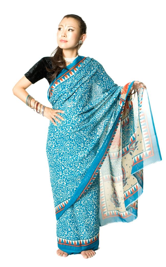 インドサリー【大花】 スカイブルー の通販 - TIRAKITA.COM