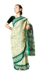 サリー 簡単着用 ワンタッチ Fabindia グリーン系 サリー 簡単着用