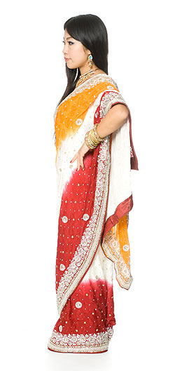 【1点物】婚礼用ゴージャスサリー3点セット【ホワイト×赤】 - サブ2