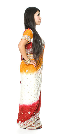 【1点物】婚礼用ゴージャスサリー3点セット【ホワイト×赤】 - サブ4