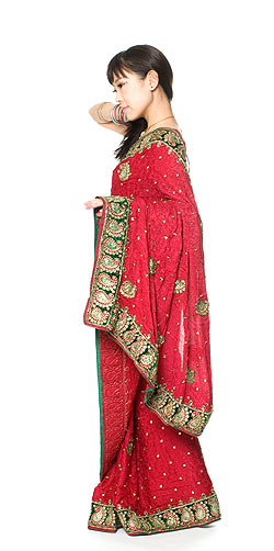 【1点物】婚礼用ゴージャスサリー3点セット【赤】 - サブ2