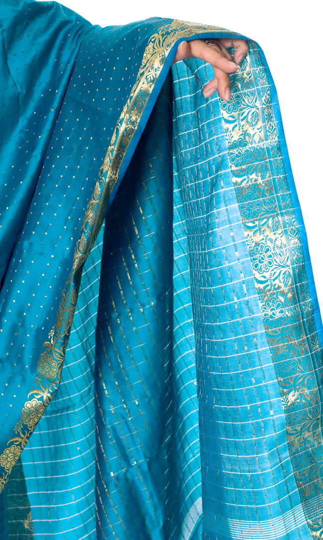 ベナレスのインドサリー【光沢】 ブルー の通販[送料無料] - TIRAKITA.COM