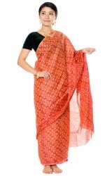 インドサリー【伝統柄】 赤オレンジの商品写真
