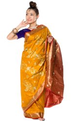 ベナレスのインドサリー【金糸刺繍ゴージャス】 黄色の商品写真