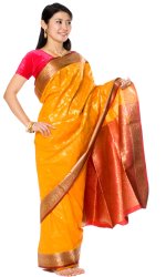 ベナレスのインドサリー【金糸光沢】 黄色の商品写真
