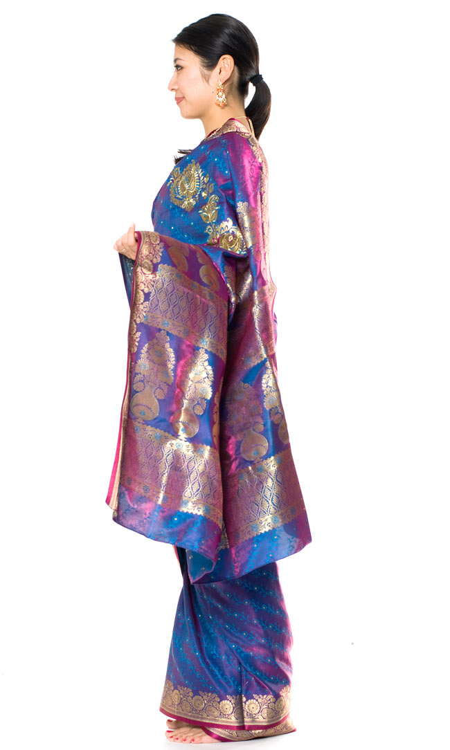 ベナレスのインドサリー【金糸刺繍】 青紫 の通販[送料無料