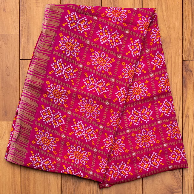 【選べる3着セット】【8色展開】インド伝統模様バンディニプリントのインドサリー 11 - C：ピンク