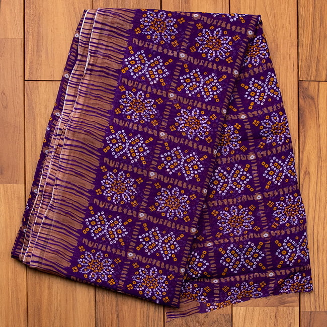 【選べる3着セット】【8色展開】インド伝統模様バンディニプリントのインドサリー 14 - F:パープル