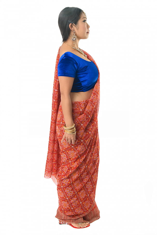 【選べる3着セット】【8色展開】インド伝統模様バンディニプリントのインドサリー 4 - 違う角度から見てみました。