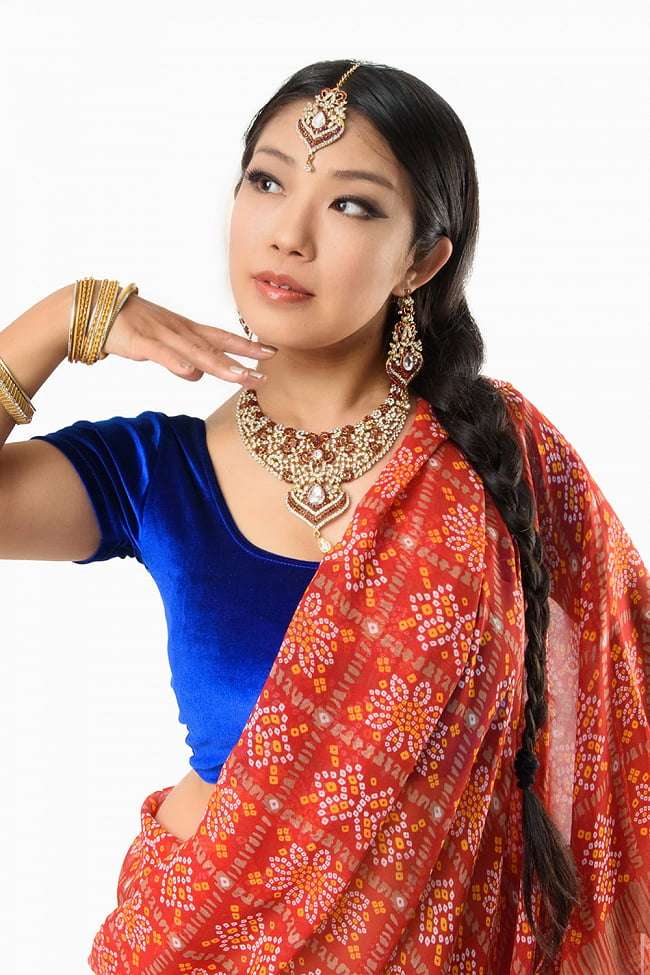 【選べる3着セット】【8色展開】インド伝統模様バンディニプリントのインドサリー 5 - インド伝統模様が映えます