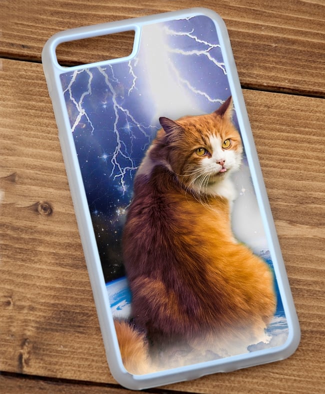 宇宙猫スマホケース - 降臨【ティラキタオリジナルiPhone7 Plusケース】 3 - 半透明のTPUケースではこのような感じになります。