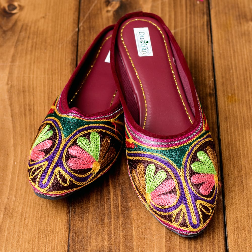 インド　刺繍　サンダル　エスニック marai カシミール 刺繍 レースアップ サンダル 靴 編み上げ
