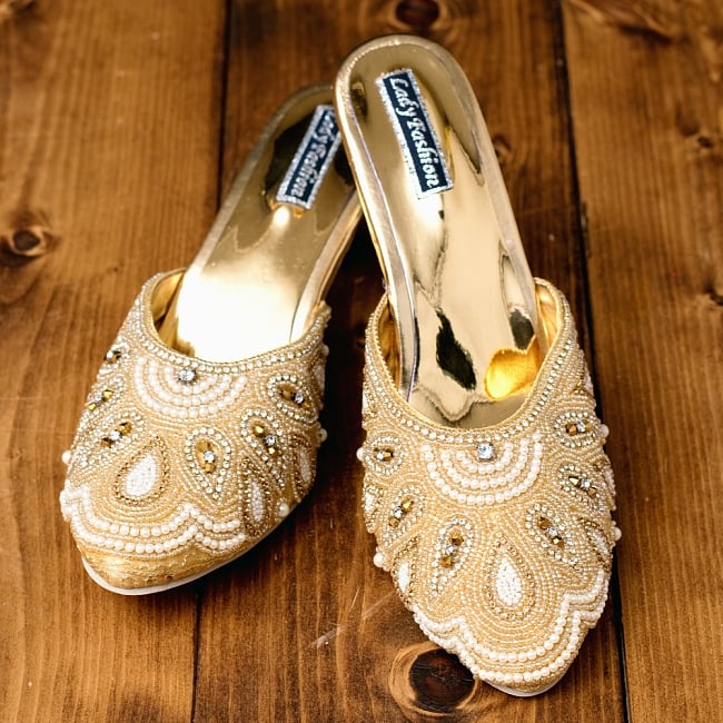 ビジューとラインストーンのマハラニミュールの写真ミュール,美脚,長足,チャッパル,サンダル,靴,インド サンダル,夏,サンダル レディース,ヘップサンダル