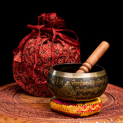 【台座・スティック・巾着フルセット】手彫り真言文様入り チベタンシン ギングボウル - サブ2