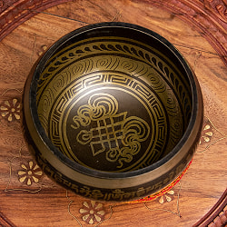 【台座・スティック・巾着フルセット】手彫り真言文様入り チベタンシン ギングボウル - サブ4