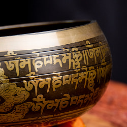 【台座・スティック・巾着フルセット】手彫り真言文様入り チベタンシン ギングボウル - サブ5