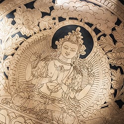 【一点物】六字咒観音菩薩　細密彫りチベタンアンティックシンギングボウル【音階：G】約1584g(スティック付属) - サブ5