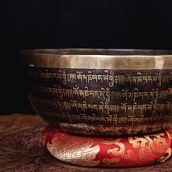 【一点物】グリーンターラー 緑多羅菩薩　細密彫りチベタンアンティックシンギングボウル【音階：E】約1850g(スティック付属) - サブ3