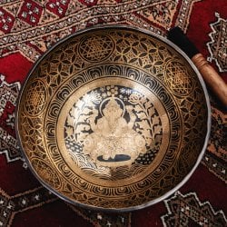 【一点物】ガネーシャ 細密彫りチベタンアンティックシンギングボウル【音階:B】約1934g(スティック付属)