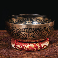 【一点物】カーラチャクラ曼荼羅　細密彫りチベタンアンティックシンギングボウル【音階：E】約1548g(スティック付属) - サブ2