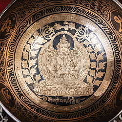 【一点物】六字咒観音菩薩　細密彫りチベタンアンティックシンギングボウル【音階：C】約1548g(スティック付属) - サブ4