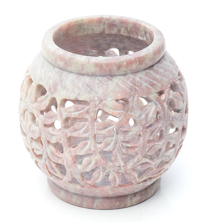 ソープストーン丸型キャンドル&お香立て - 枝模様の写真