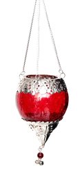 【インド品質・ワケアリ】逆ドーム型ハンギングキャンドルスタンド　レッド　（小）の商品写真