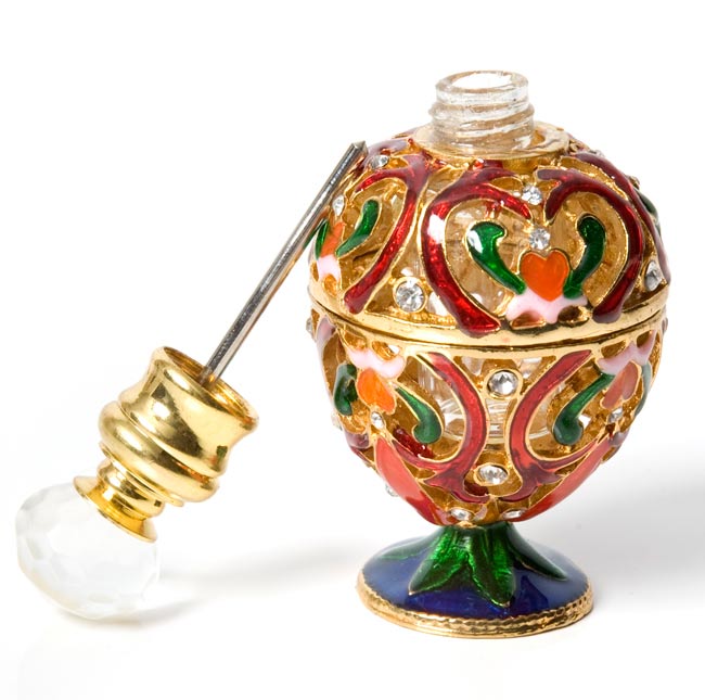 金色のタマゴ型 香水瓶 - 赤系 5 - キャップには、金属のスティックがついているので、香水を付けるときにとっても便利です