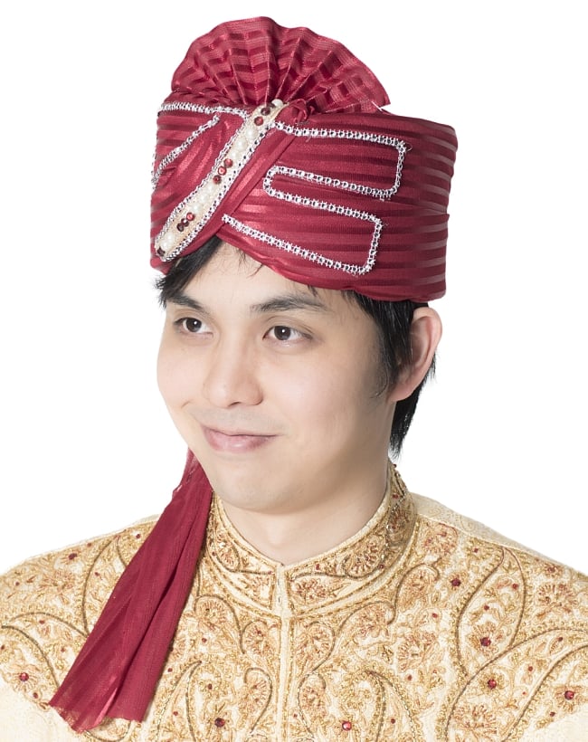 インスタントソフトターバン【頭の上と側面が赤】の写真1枚目です。インド人になれる！インスタントターバンですターバン,仮装,結婚式,tarban