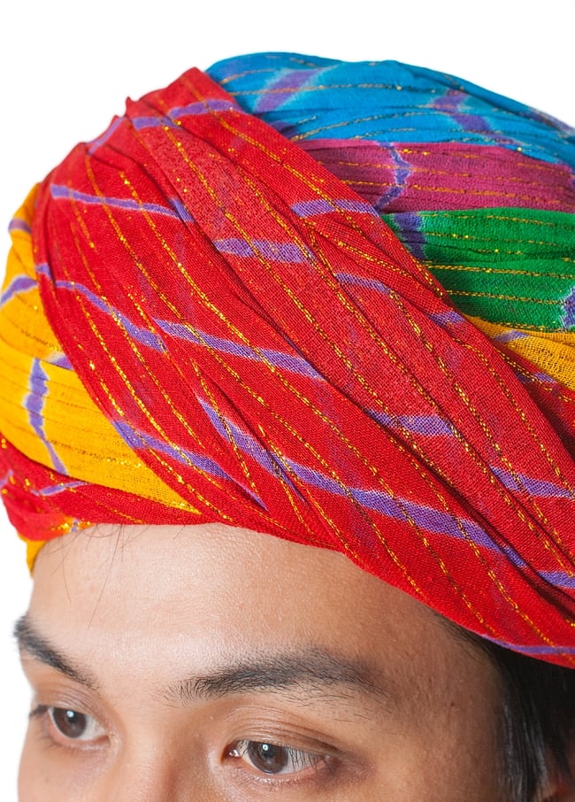 インド人になれる！ラジャスタンの本格ターバン - 金糸入り 4 - 美しい染布に金糸が織り込まれています。