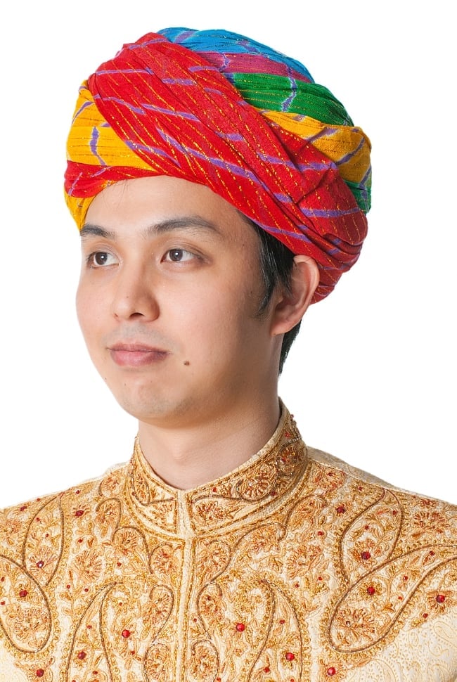 インド人になれる！ラジャスタンの本格ターバン - 金糸入りの写真1枚目です。インド人になれる！ラジャスタンの本格ターバンです。ターバン,仮装,結婚式,tarban