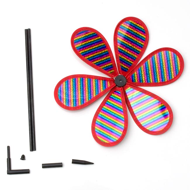 キラキラかざぐるま - しましまの商品写真 4枚目 分解図です。お届けの際はこの状態です。