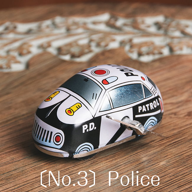 ゼンマイ式で走り回る！クラシックミニカー　インドのレトロなブリキのおもちゃ 11 - 〔No.3〕Police