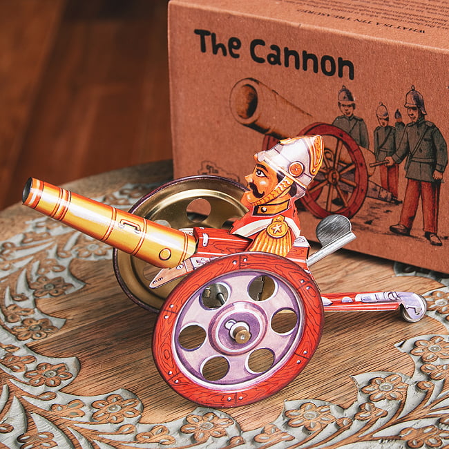 The Cannon 全速前進カノン砲　インドのレトロなブリキのおもちゃの写真1枚目です。レトロでかわいいブリキのオモチャですカノン砲,前装滑腔式野戦砲,ブリキ,ブリキ玩具,ティントイ,おもちゃ,オモチャ,レトロ,昭和