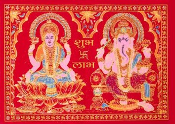 神様柄タペストリー(ラクシュミ-・ガネーシャ)の商品写真