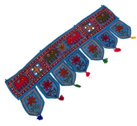 インドの飾りのれん 【花・象・タッセル】青 アソートの商品写真