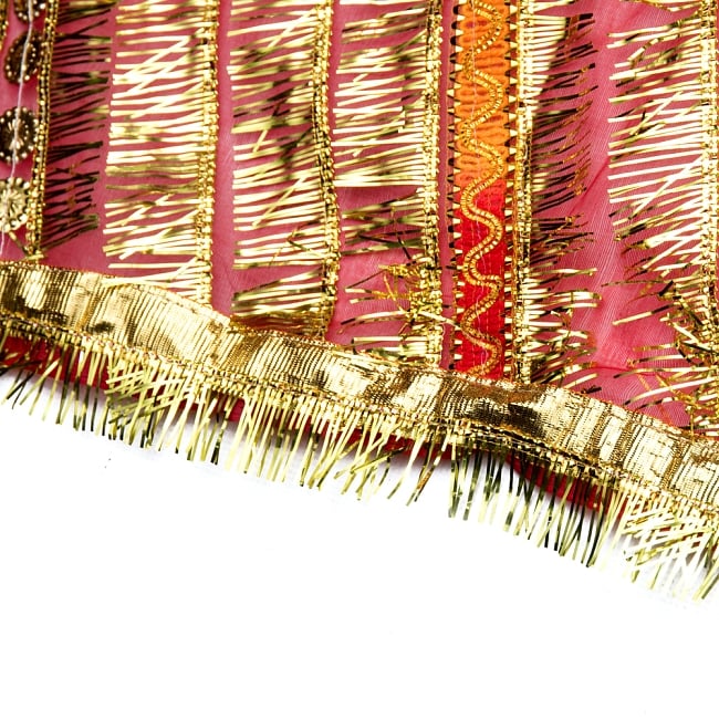 インドの祭壇布ーチュナリ-【約210cm×約90cm】 4 - 端の部分はフリンジになっています。