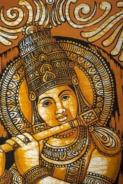 [大サイズ]バティック染めのタペストリー風神様布 - クリシュナ[約85x130cm] - サブ2