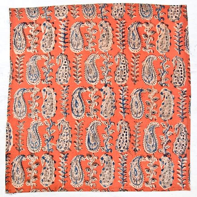 昔ながらの木版染め伝統模様布ハンカチ - オレンジ 4 - 全体を見てみました。