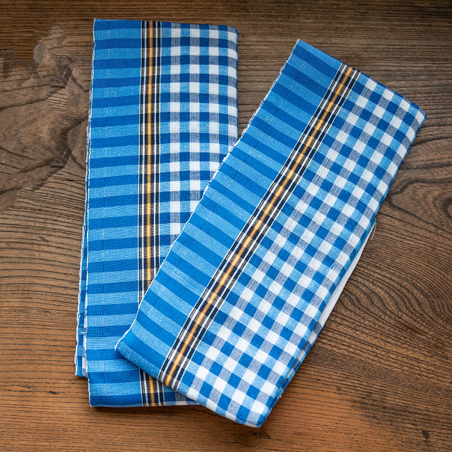【同色2枚セット】ガムチャと呼ばれるインドの万能布【約160cm×約78cm】 11 - 3：ブルー