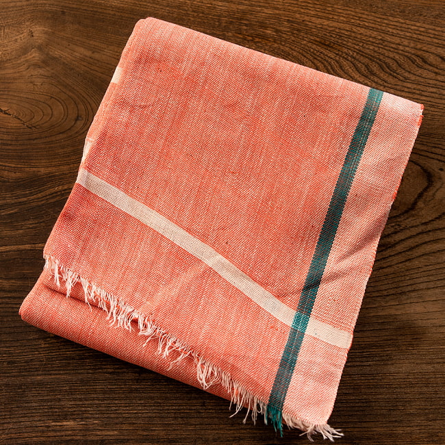 【約78cm×約160cm】インドの手紡ぎ布　カディコットンのガムチャ 10 - 4：RED（レッド）