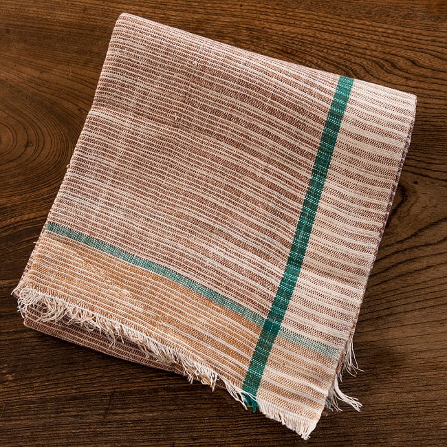 【約78cm×約160cm】インドの手紡ぎ布　カディコットンのガムチャ 16 - 10：DBR*GRN（ダークブラウン×グリーン）