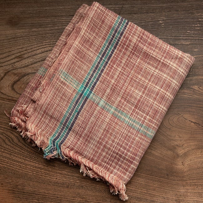 【約78cm×約160cm】インドの手紡ぎ布　カディコットンのガムチャ 10 - 3：マルーン