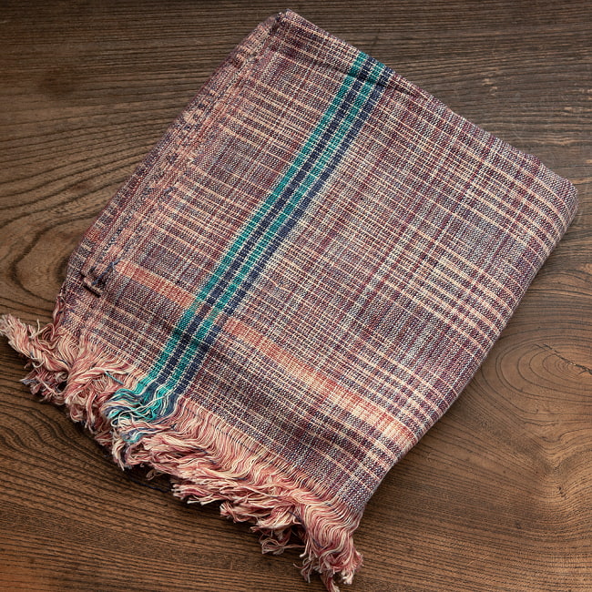 【約78cm×約160cm】インドの手紡ぎ布　カディコットンのガムチャ 12 - 5：パープル