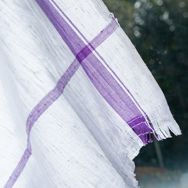 【約74cm×約156cm】インドの手紡ぎ布　カディコットンのガムチャ 4 - 陽に透かしてみました。